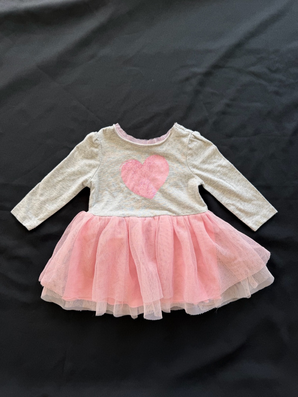 Place Gray Knit Top with Pink Logo Print